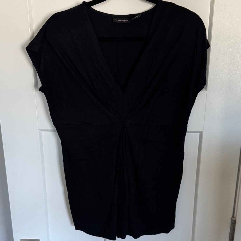 New York & Company Black V-Neck Blouse
